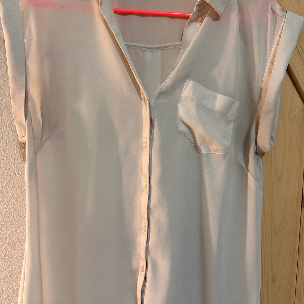 The Limited Cream Button Down Cap Sleeve Shirt